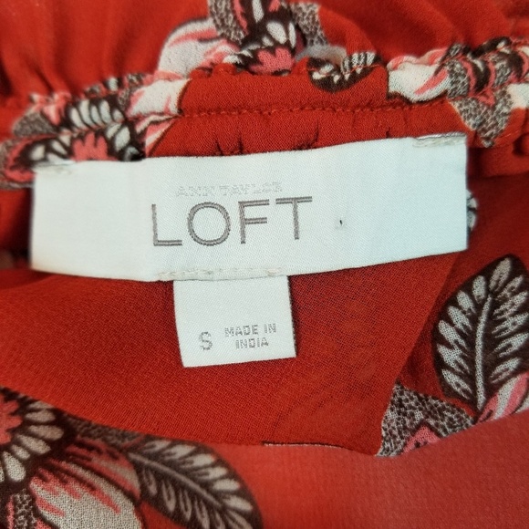 Loft Orange Floral Tie Neck Blouse | Size Small - Picture 6 of 7